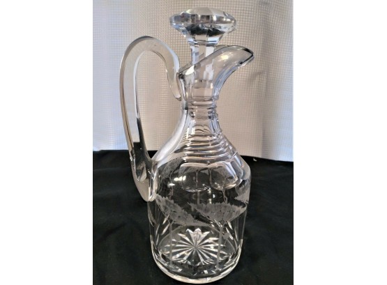 Cut Glass Claret Jug W African Trees Applied Handle Antique