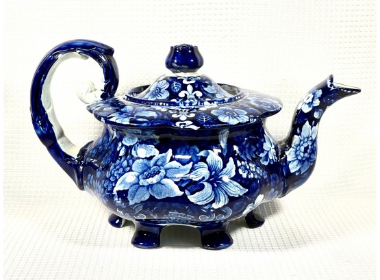 18th Century Historic Staffordshire Blue & White 'UNION' Footed Teapot