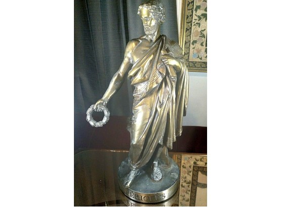 Large Antique Gilt Spelter Neoclassical Figure PERICLES