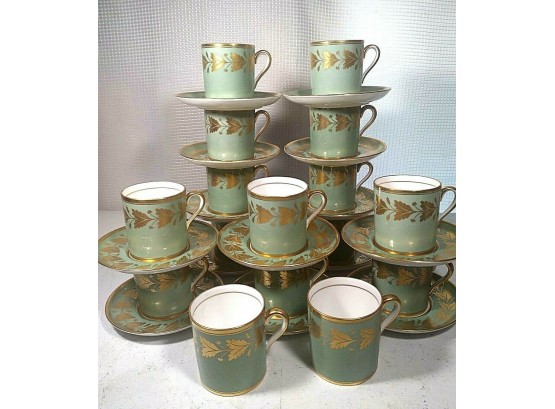 14 Copeland Spode Gold Green Decorated Demitasse Cups Saucers Piccadilly Arcade