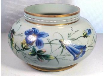 Antique Bristol Hand Painted Enamel Floral Decorated Opaque Glass Jardiniere