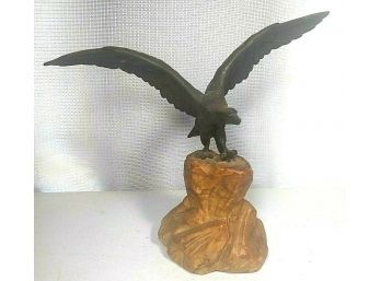 Antique Cast Bronze Eagle Statue On Carved Marble Base