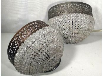 Contemporary Filigree Metal & Crystal Beaded Wall Sconce Electrified Lamps