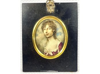 Antique Miniature Painting Framed Portrait Attributed To Jeremiah Meyer 18th C.