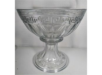 HUGE Heisey Greek Key Glass Pedestal Punch Bowl & Stand