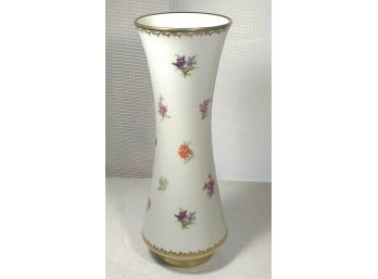 Fine German Porcelain Tall Vase W Flowers & Gold Trim Vintage