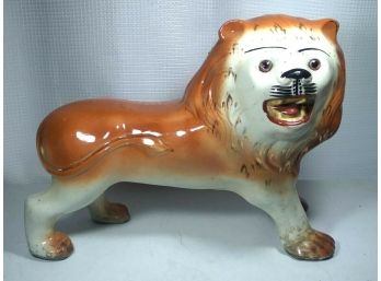 Staffordshire Large Ceramic Lion Figure W Glass Eyes