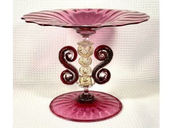Signed Contemporary Art Glass Compote 2002 Furnace