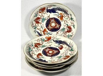 Five Antique Imari Hand Painted Plates W Phoenix Birds