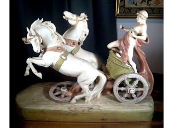 Antique Art Nouveau Royal Dux Large Ceramic Figure Neoclassical Rider W Horses