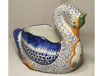 Henriot Quimper Swan Formed Vessel Bowl Vase Peasant Ware