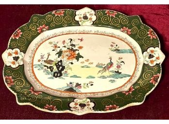 Large Antique 1820s English Mason's Ironstone Polychrome Platter