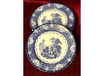 8 Royal Doulton Flow Blue 'Watteau' Pattern Luncheon Plates
