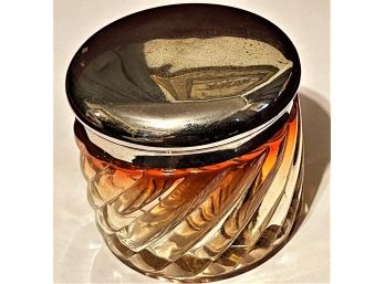 Signed Antique Baccarat Rose Tiente Amberina Silver Covered Dresser Jar