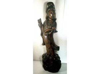 Massive Large 37' Tall Antique Carved Wood Quan Yin Chinese Figure