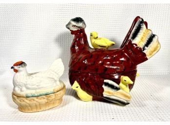 Lot Two Staffordshire Ceramic Hens On Nests Table Boxes