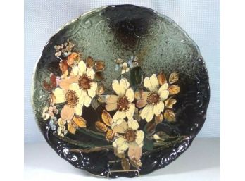 Antique Arts & Crafts Hand Sculpted Art Pottery Charger Wall Plaque W Flowers