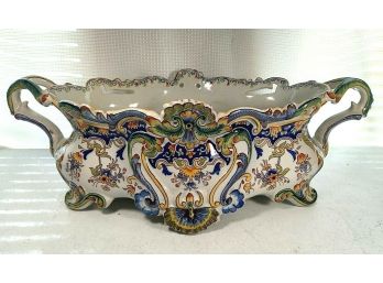 LARGE ANTIQUE FRENCH FAIENCE 19TH CENTURY HANDLED CENTERPIECE PLANTER