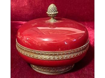 Art Deco Sarreguemines France Flambe Ceramic Covered Bowl W Bronze Ormolu