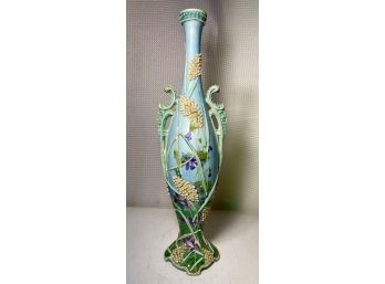 Large Antique Fine Nippon Thick Enamel Moriage Vase W Violets
