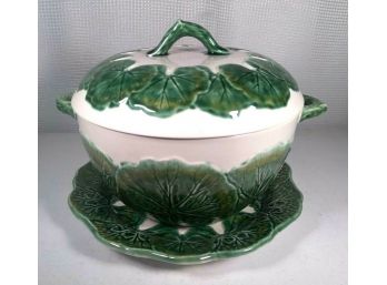 Secia Portugal Lily Pad Majolica Soup Tureen W Liner & Ladle Vintage