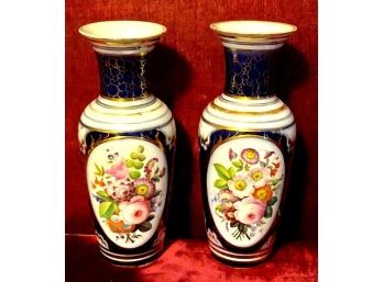 Pair Bayeux French Cobalt & Gold Porcelain Mantle Vases