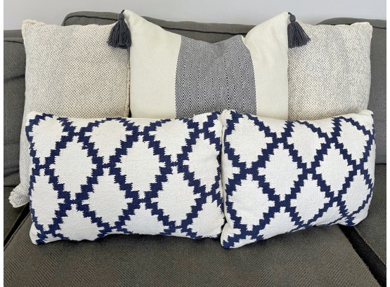 Five Cream & Navy Decor Pillows