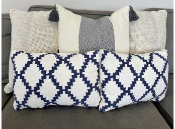Five Cream & Navy Decor Pillows