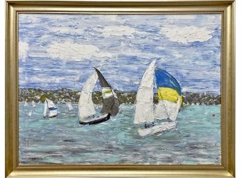 Framed Acrylic Signed By Local Artist Sailboat Scene