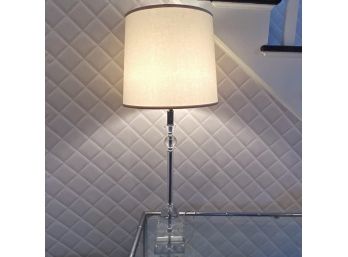 Tall Lucite Lamp With Linen Barrel Shade