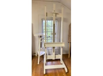 White Painted Artist Easel On Casters & Tripod Art Stand