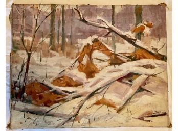 Oil On Canvas, Winter Woods Landscape