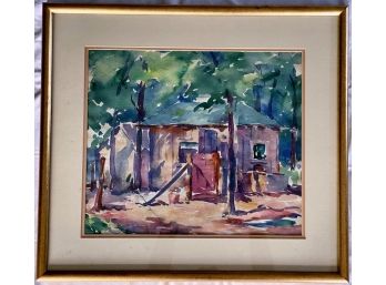 Carl Linden, Watercolor, Cabin In The Woods, Framed