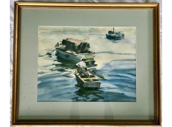 Carl Linden, Watercolor, House Boat, Framed