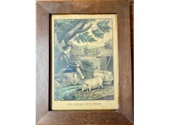 The Prodigal Son In Misery, Antique Framed Lithograph