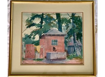 Carl Linden, Watercolor, Red Gate, Framed