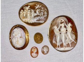 Antique 14K & 10K Gold And Cameo Brooches (6)