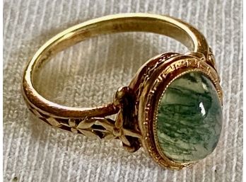 14K Gold Moss Agate Victorian Ladies Ring