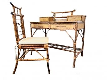 Vintage Rattan Desk And Chair
