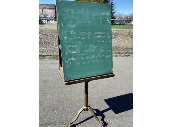 Antique Chalkboard On Industrial Base On Wheels With Storage Bookcase Area, RARE 28x18x72