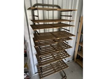 Industrial Metal Rolling Rack With Wood Slat Shelves 32x79x23 Iron Pipe Shelving Bakers Proofer