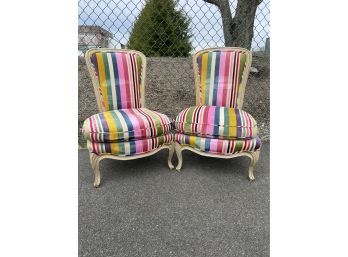 Pair Of French Country Provincial Slipper Chairs 20x20x15in Seat 31.5in Back