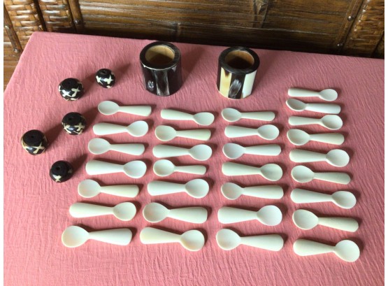 Hand Crafted In Haiti Beads, Small Cups And Bone Spoons