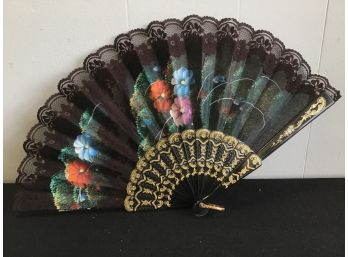 Vintage Taormina Floral Print And Lace Hand Fans Set Of 3