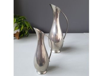 Pair Mid Century Royal Holland Pewter Pitchers