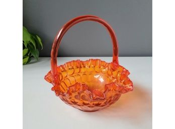 60s Fenton Glass Amberina Thumbprint Basket