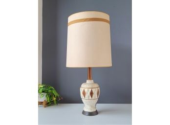 Large Mid Century Lamp With Walnut Neck