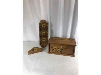 Sunflower Lovers Kitchen Set - Bread Box, Mail Organizer And Key Holder