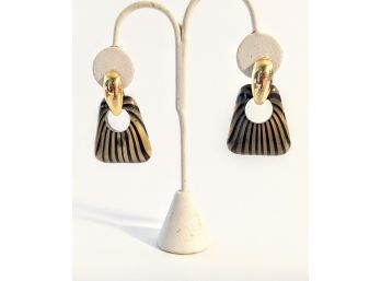 Striped Black And Gold Pierce Earrings