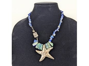 Artisanal Ocean Blue Turquoise Summer Necklace Perfect For The Beach! 22'